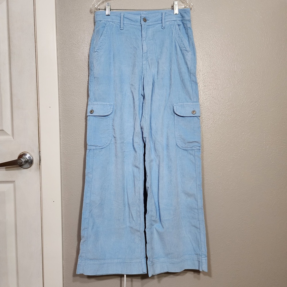 American Eagle Pants‎ Women's Size 8 Corduroy Wide Leg Cargo Pants Blue